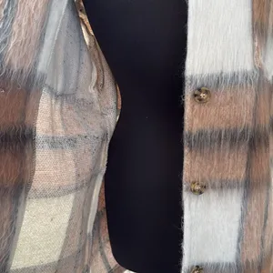 Coldwater Creek Oversized Plaid Midi Shacket Tan Cream Brushed Textured Jacket thumbnail 4