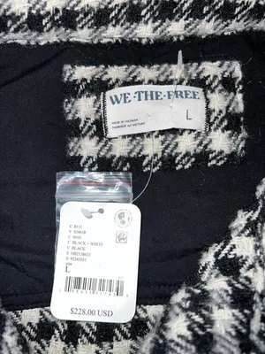 Free People "We The Free"‎ Get Around Houndstooth Shacket Black White L (NWT) thumbnail 4