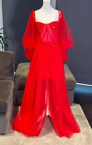 Women’s Red Prom Party Formal Dress With Corset Back and Leg Slit Size 10 NWOT thumbnail 1