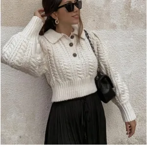Zara Chunk Knitted Cream Crop Sweater S thumbnail 9