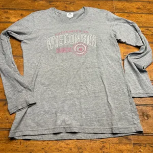 Russell Athletic University of Wisconsin Badgers Gray Long Sleeve Shirt Womens L thumbnail 1