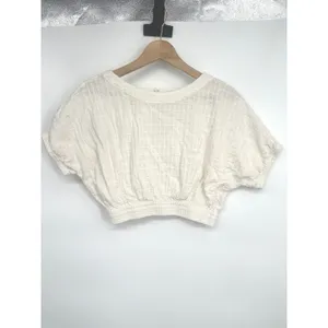 Faherty Cala Windowpane Dolman Cropped Ivory Top S Organic Cotton Neutral Boho thumbnail 2