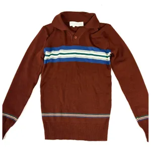 Vintage Falcon Court Burgundy Striped Knit Polo Sweater Brown Blue Green M thumbnail 7
