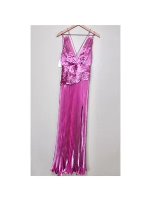 NWT AiiFOS Vera Pleated Metallic Gown 8 Pink Magenta Plisse Ruched Slit Formal thumbnail 5