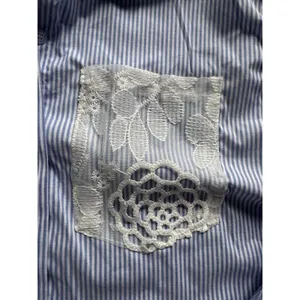 Womens Blue White Striped Button Down Blouse Lace Back Pocket Size XL thumbnail 6