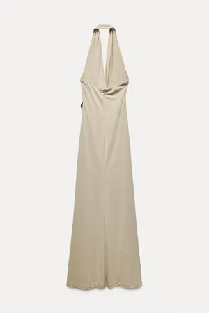 Zara dress maxi bodycon fitted halter plunge neck open back evening wedding thumbnail 17