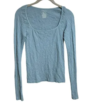 FREE PEOPLE Have It All Square Neck Long Sleeve XS/S Slate Blue $58 Retail NWOT thumbnail 2