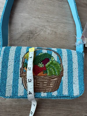 Handcrafted in India Blue Striped Vegetable Beaded Bag Viral TikTok NWT thumbnail 14