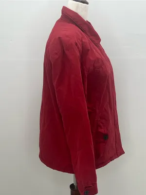 Woolrich Womens Red Quilted Plaid Lined Corduroy Trim Field Utility Jacket Small thumbnail 8