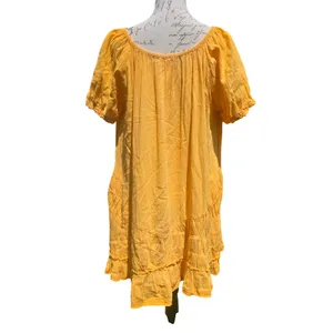 Free People 19Y So Scenic Mini Dress Yellow Cotton Boho Ruffle Oversized XS‎ thumbnail 6