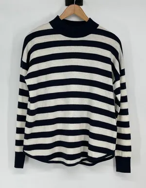 Madewell Merino Wool Alpaca Blend‎ Striped Mock Neck Sweater Size L Preppy Cozy thumbnail 1