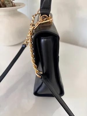 Michael Kors Black Top Handle Crossbody Satchel Gold Chain Classic Handbag thumbnail 7