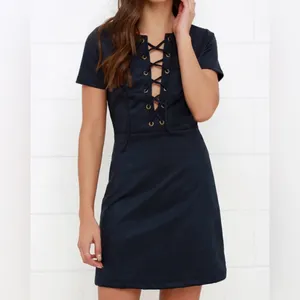 Lulus Closet Renovation Suede Lace-Up Fit & Flare Navy Blue Mini Dress Size‎ XS thumbnail 13