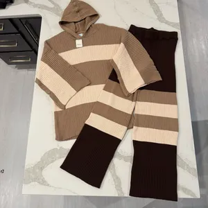Free People Beach NWT Kami Hooded Sweater Set Womens Small Brown/Cream Oversized thumbnail 4