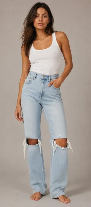Abercrombie & Fitch the 90s Straight Ultra High Rise Distressed Jeans size 4 Lon thumbnail 1