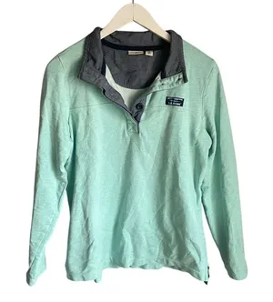 L.L.Bean Mint Green Quarter Zip (Buttons) Pullover Collared Nautical Preppy M thumbnail 1
