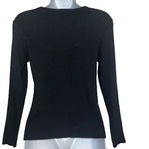 NANETTE LEPORE Black‎ Silver-tone Studded Scoop Neck Ribbed Knit L/S Top NWOT S thumbnail 5