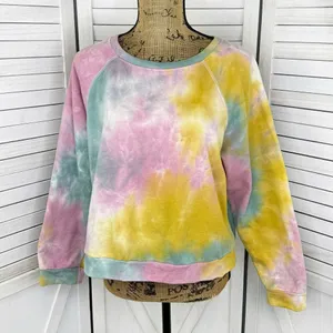 Paper‎ Crane Tie Dye Cropped Sweatshirt Pink Yellow Teal Large Boho Hippie thumbnail 1