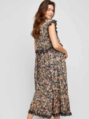 Free people Bohemian Floral Milania Maxi Dress Dark Combo Maxi Top Duster Small thumbnail 14