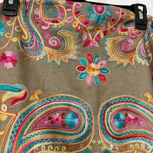 Colorful Hand Embroidered Paisley Shawl with Fringe thumbnail 3