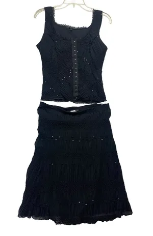 y2k MCM size large Black Textured two piece tank skirt match corset whimsi goth thumbnail 1