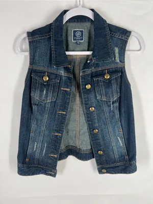 Boom‎ Boom Jeans Dark Wash Distressed Denim Vest Medium thumbnail 2