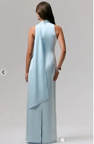 Club L Powder blue satin v-neck maxi slip dress with sash thumbnail 2