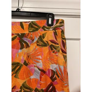 Women Linen Pants Wide Leg Orange Tropical Multi Color C&C California Size Large thumbnail 3