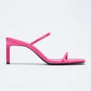 Zara Barbie Pink Heeled Thin Strappy Sandals Bloggers Fave Barbiecore Sz 7.5 💛🍄 thumbnail 2