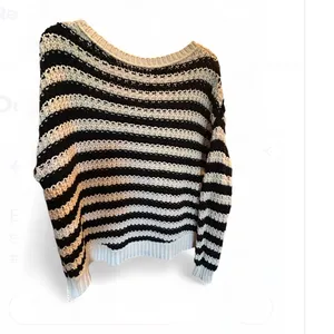 Free People At The Beach Pullover Sweater in Ivory Black Combo Size XS.Oversized thumbnail 3