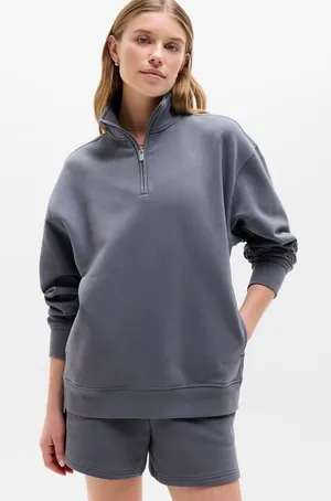 New Athleta L Forever Fleece 1/4 Zip Sweatshirt Slate Grey Large Regular thumbnail 1