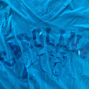 NFL Carolina Panthers T Shirt Women Medium Majestic Blue Short Sleeve V Neck thumbnail 2