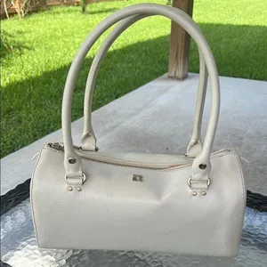Vintage Y2K Kate Spade White Leather Barrel Satchel Handbag thumbnail 1