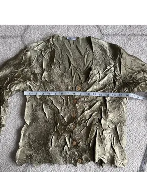 Jolie Mine Paris Olive Green Crinkle Blouse Button Front Long Sleeve Artsy thumbnail 4