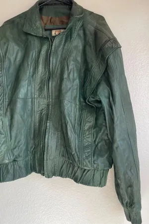 vintage dark green leather bomber jacket Full Zip Women’s Sz XL Made in Mexico thumbnail 3