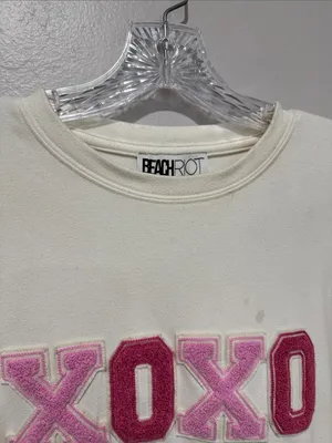 Beach Riot Cream Pullover with Pink & Magenta XOXO Appliqué thumbnail 3