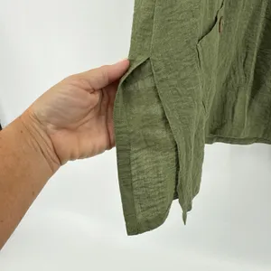 JOHN MARK Olive Green Textured‎ Button Front Shirt Tunic Top Size Small Roll Tab thumbnail 5