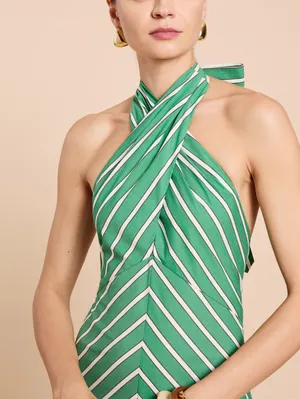 Few Moda o.p.t Green Size M Noelle Stretch Cotton Halter Long Striped Maxi Dress thumbnail 3