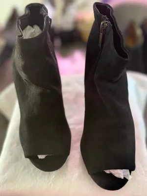 Bamboo•Black Faux Suede•Peep•Toe Ankle Boot•Size 9• 4”Block Heel thumbnail 2