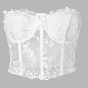 SHEIN White Lace Floral Corset Bustier Strapless Top Size Small Sheer Boned thumbnail 1