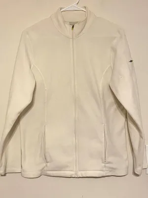 Women's L.L. Bean Fleece Sweater Full Zip White Ivory Size Medium 0FPU4‎ thumbnail 1