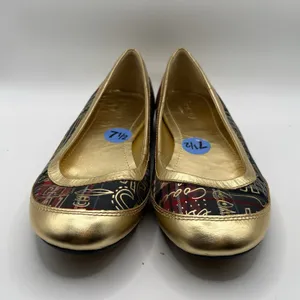 COACH Ballet Flats Gold Tartan Plaid True Graffiti Logo Shoes US 7.5 B Slip On thumbnail 2