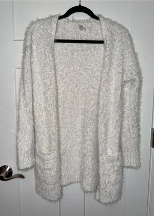 Mudd Fuzzy White Open Cardigan thumbnail 1