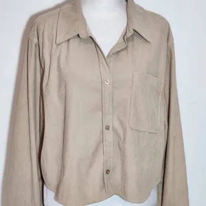 Love Tree Long Sleeve Khaki Corduroy Cropped Button Down Shirt Size Large thumbnail 2