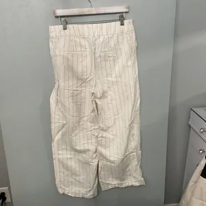 Gap Women Pants Wide-Leg Pinstripe Cream Tan Linen Blend Size 4 thumbnail 3