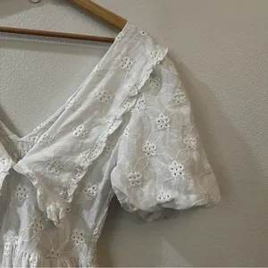 Zara White Embroidered Eyelet Lace Midi Dress‎ in Oyster White Size Small thumbnail 9