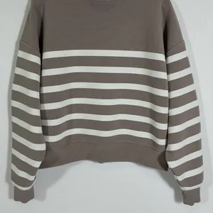 CALIA Womens M Taupe White Striped Mock Neck Cropped Pullover Sweatshirt thumbnail 10