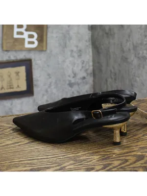 A New Day Womens Samantha Heels Slingback Faux Leather Black / Gold 6.5M thumbnail 2