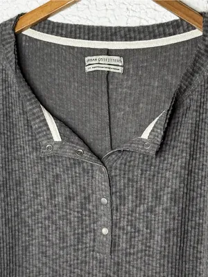 Urban Outfitters Ribbed Henley Long Sleeve Top - Gray thumbnail 3