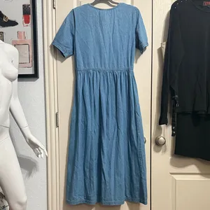 Vintage 90s‎ Denim Button Down Midi Dress Cottagecore Minimalist Prairie Western thumbnail 4